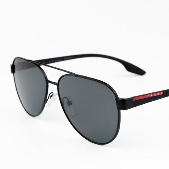 NEW Prada Linea Rossa PS54TS 1AB5Z1 Black Polarized Grey Pilot Unisex Sunglasses - Picture 8 of 12